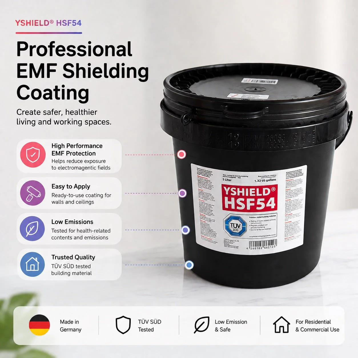 YSHIELD® HSF54 5G HF & LF EMF Shielding Paint (5 Litre Tub) - Image 3